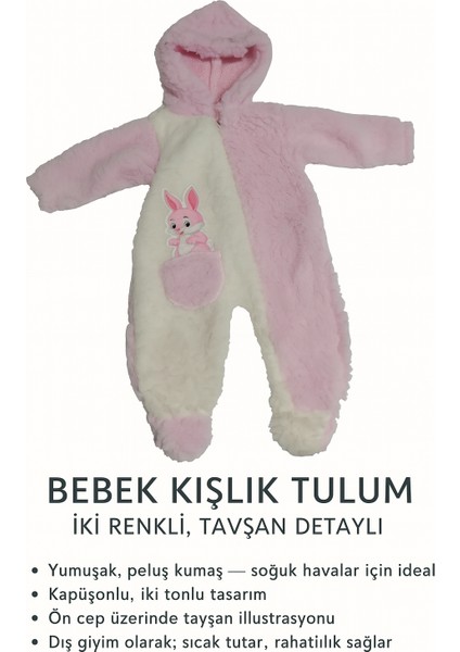 Peluş Şapkalı Uzun Kollu Fermuarlı Kız Bebek Tulum & 0-6 Ay modelleri
