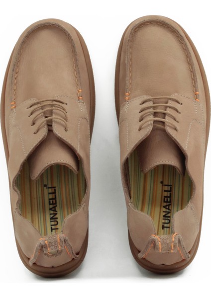 Hakiki Nubuk Deri Bej Casual Erkek Ayakkabı - Kauçuk Taban - 215340