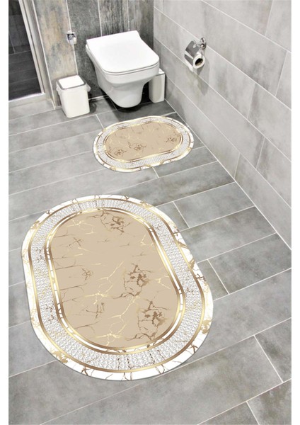 Su Emici Yumuşak Kaymaz Sünger Dolgulu Yıkanabilir Dekoratif Banyo Paspası Takımı 1001BİHTEROVAL