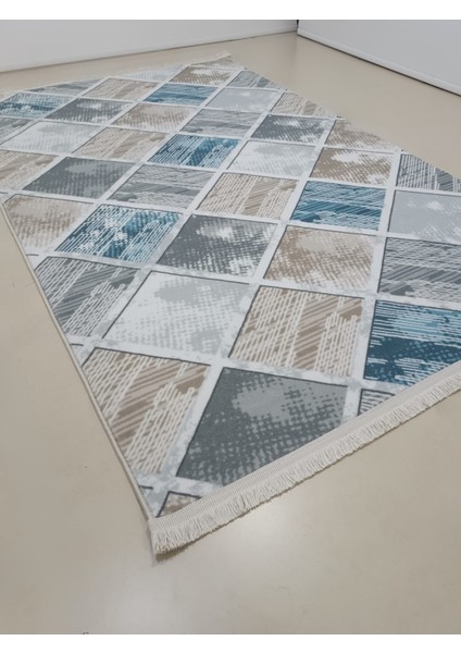 Gri Mavi Kahve Saçaklı Kaymaz Taban Yıkanabilir Kesme Yolluk Salon Mutfak Oturma Odası Halı