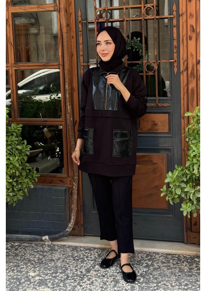 Rugan Detaylı Dik Yaka Tunik MB21.310 Siyah