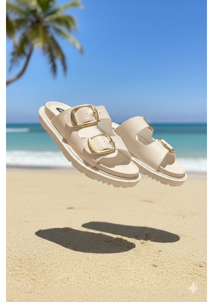 ZRKX-1 Bej Plaj Yazlık Günlük Kadın Terlik fiyatları