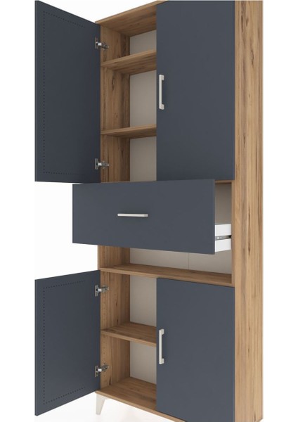 Arges Dolap 5 Raflı Tek Çekmeceli 4 Kapaklı 88X30X221 Çam-Antrasit indirimleri