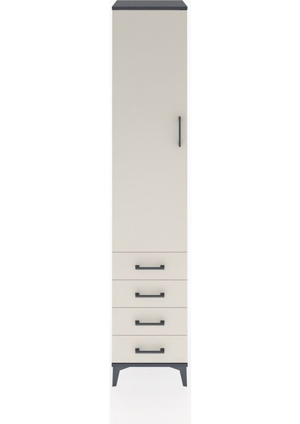 Hyperion Dolap 4 Raflı 4 Çekmeceli Tek Kapaklı 44X44X221 Antrasit-Aytaşı