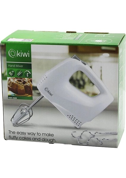 Kiwi KMX-3608 Elektrikli El Mikseri 2pcs Metal Çırpma Aparatı - 2pcs Hamur Kancası 5 Kademe Hız Çırpıcı Çıkartma Düğmeli (5148)