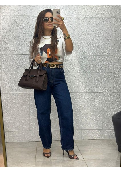 Koyu Mavi Paça Yırtmaçlı Jean Pantolon