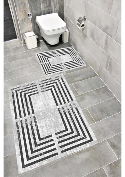 Su Emici Yumuşak Kaymaz Taban Sünger Dolgulu Yıkanabilir Dekoratif Banyo Paspası Takımı Square