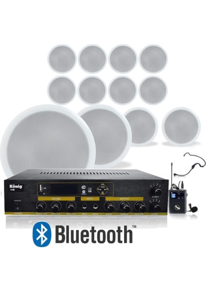 12’li Tavan Hoparlörlü Yaka Mikrofonlu Bluetooth Anfi Ses Sistemi Seti