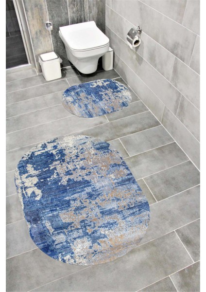 Su Emici Yumuşak Kaymaz Taban Sünger Dolgulu Yıkanabilir Dekoratif Banyo Paspası Takımı 1227 Oval