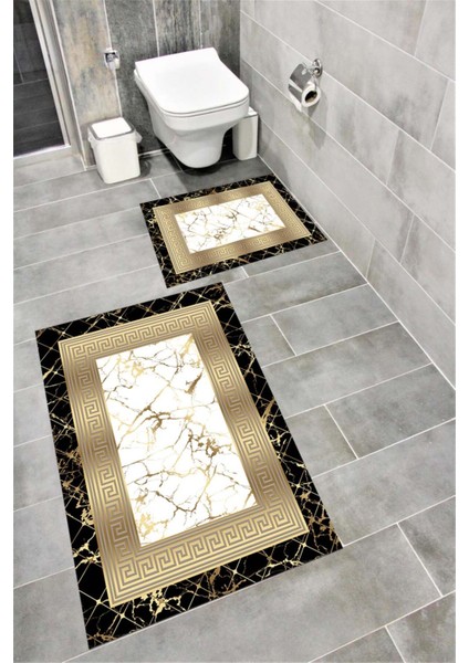 Su Emici Yumuşak Kaymaz Taban Sünger Dolgulu Yıkanabilir Dekoratif Banyo Paspası 1054