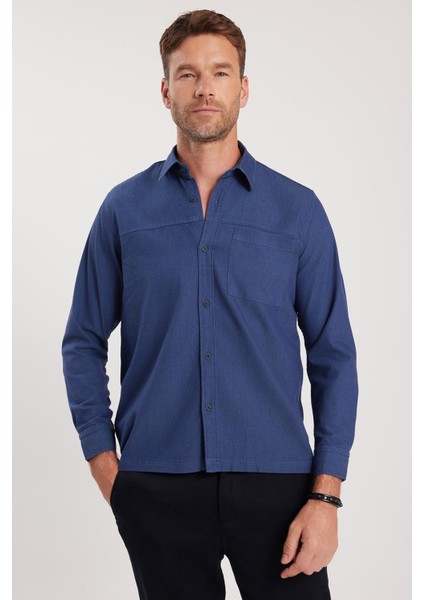 Regular Fit Rahat Kesim Cepli Denim Düğmeli Yaka lacivert Kot Gömlek fırsatları