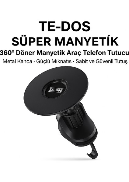 TD-H7541 Süper Manyetik Araç Telefon Tutucu 360° Dönebilen Metal Klima Menfezlerine Uygun Mıknatıslı
