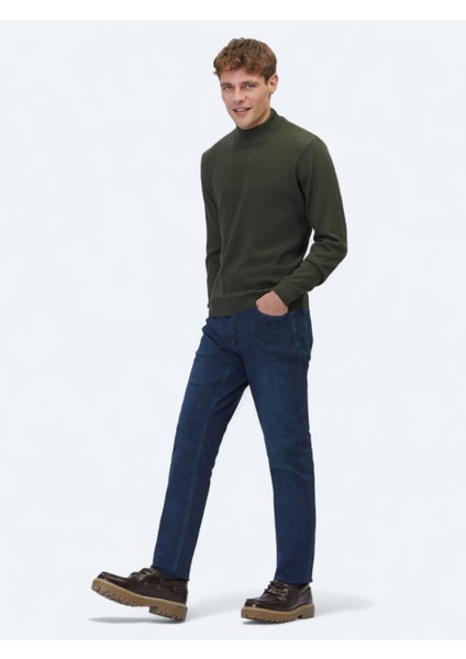 Haki Yarım Balıkçı Yaka Jakarlı Yün Karışımlı Triko Kazak modelleri