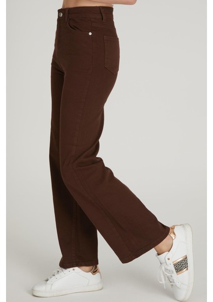 Yüksek Bel Palazzo Pantolon 1232 Kahve modelleri