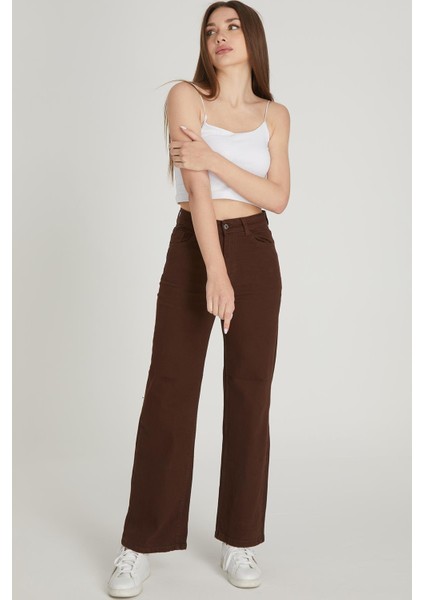 Yüksek Bel Palazzo Pantolon 1232 Kahve fırsatları