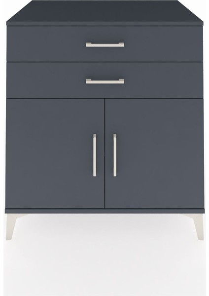Kronos Şifonyer Tek Raflı 2 Çekmeceli 2 Kapaklı 88X59X96 Antrasit-Antrasit