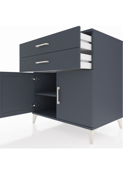 Kronos Şifonyer Tek Raflı 2 Çekmeceli 2 Kapaklı 88X59X96 Antrasit-Antrasit indirimleri