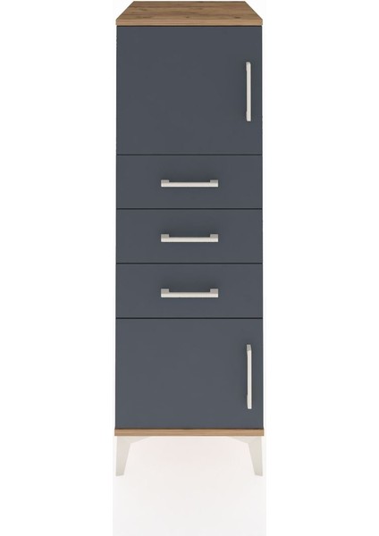 Kronos Dolap Tek Raflı 3 Çekmeceli 2 Kapaklı 44X59X134 Çam-Antrasit