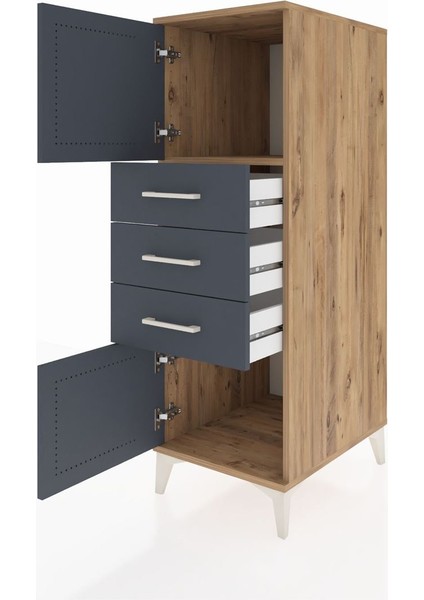 Kronos Dolap Tek Raflı 3 Çekmeceli 2 Kapaklı 44X59X134 Çam-Antrasit fırsatları