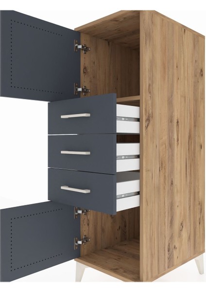 Kronos Dolap Tek Raflı 3 Çekmeceli 2 Kapaklı 44X59X134 Çam-Antrasit indirimleri