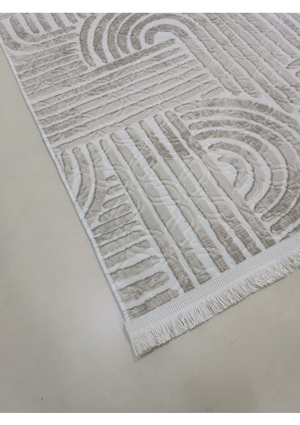 Dinar Osso Krem Vizon Saçaklı Kabartmalı Yıkanabilir Kesme Yolluk Halı modelleri