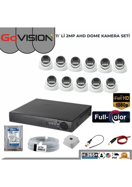 Go Vision 11'li Dome Kamera Seti 2mp 3.6mm Full Color Serisi