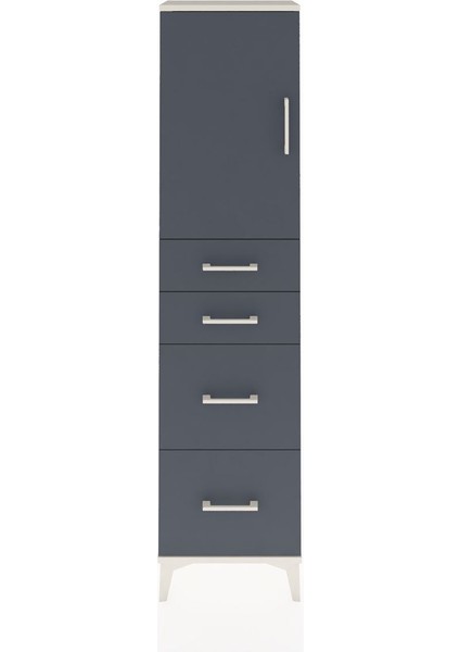 Arges Dolap Tek Raflı 4 Çekmeceli Tek Kapaklı 44X30X182 Aytaşı-Antrasit