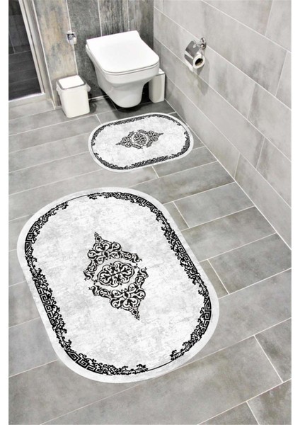 Su Emici Yumuşak Kaymaz Taban Sünger Dolgulu Yıkanabilir Dekoratif Banyo Paspası Takımı Pervazoval