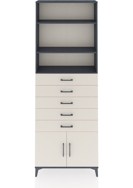 Arges Dolap 3 Raflı 5 Çekmeceli 2 Kapaklı 88X30X243 Antrasit-Aytaşı