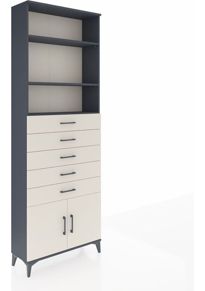 Arges Dolap 3 Raflı 5 Çekmeceli 2 Kapaklı 88X30X243 Antrasit-Aytaşı fiyatları