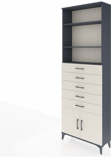 Arges Dolap 3 Raflı 5 Çekmeceli 2 Kapaklı 88X30X243 Antrasit-Aytaşı modelleri