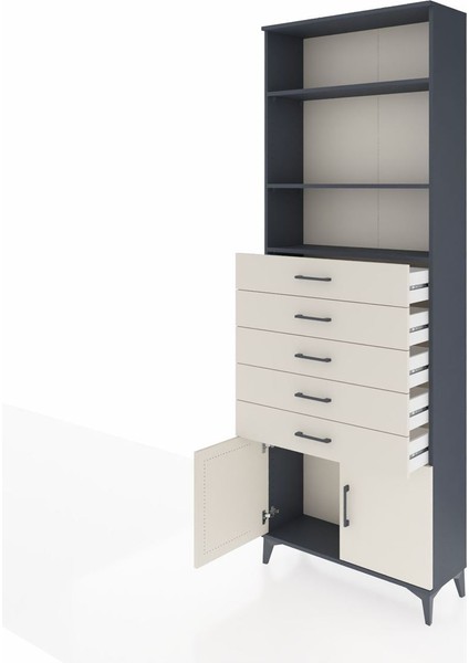 Arges Dolap 3 Raflı 5 Çekmeceli 2 Kapaklı 88X30X243 Antrasit-Aytaşı fırsatları