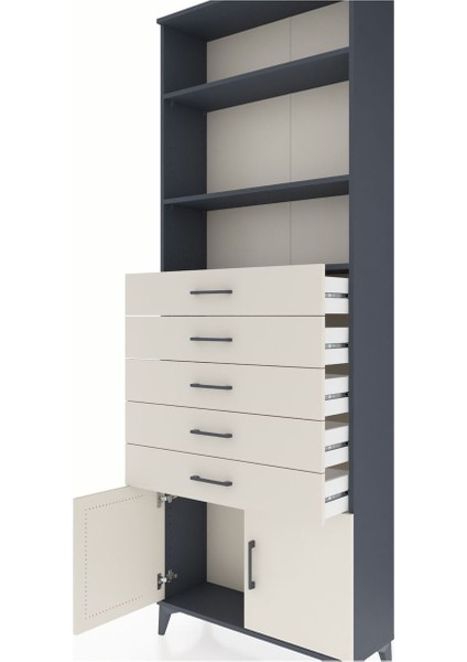 Arges Dolap 3 Raflı 5 Çekmeceli 2 Kapaklı 88X30X243 Antrasit-Aytaşı indirimleri