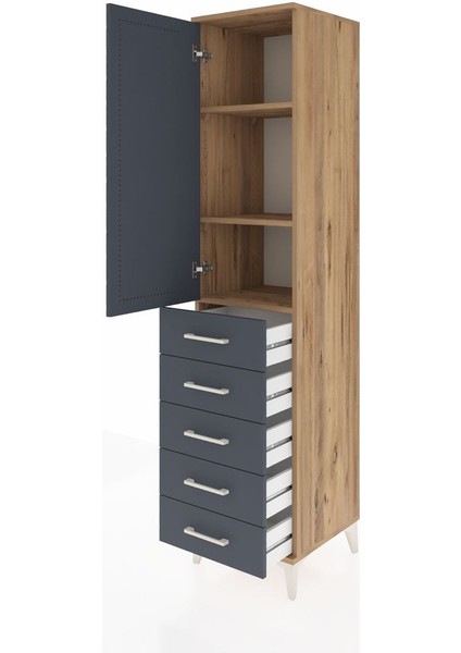 Hyperion Dolap 3 Raflı 5 Çekmeceli Tek Kapaklı 44X44X195 Çam-Antrasit fırsatları