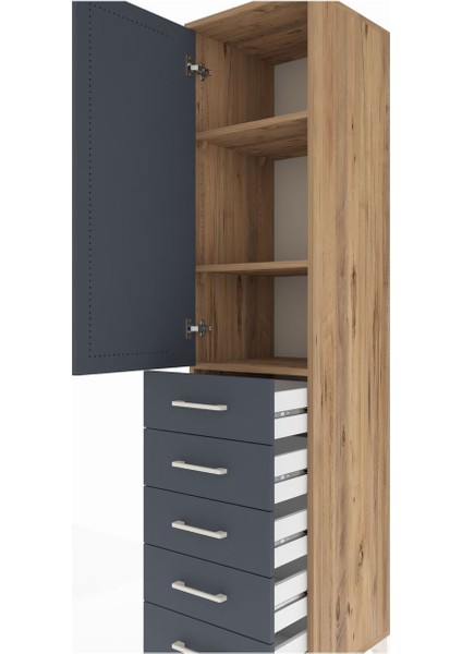 Hyperion Dolap 3 Raflı 5 Çekmeceli Tek Kapaklı 44X44X195 Çam-Antrasit indirimleri