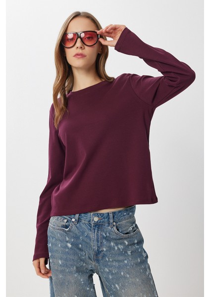 Basic Pamuklu Örme Bluz LUB0271 Mürdüm fiyatları