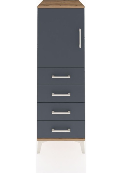 Kronos Dolap 2 Raflı 4 Çekmeceli Tek Kapaklı 44X59X134 Çam-Antrasit