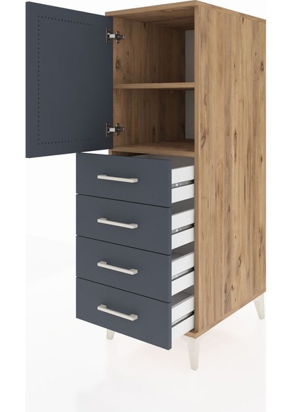 Kronos Dolap 2 Raflı 4 Çekmeceli Tek Kapaklı 44X59X134 Çam-Antrasit fırsatları