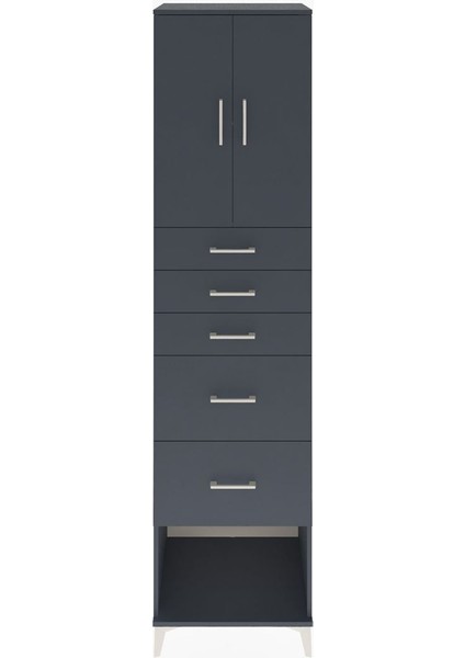 Hyperion Dolap 2 Raflı 5 Çekmeceli 2 Kapaklı 60X44X243 Antrasit-Antrasit