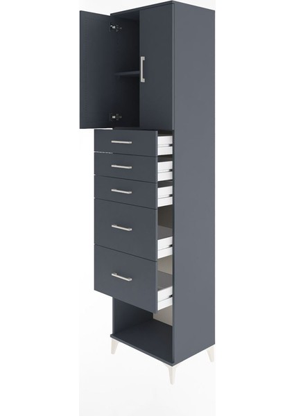Hyperion Dolap 2 Raflı 5 Çekmeceli 2 Kapaklı 60X44X243 Antrasit-Antrasit fırsatları