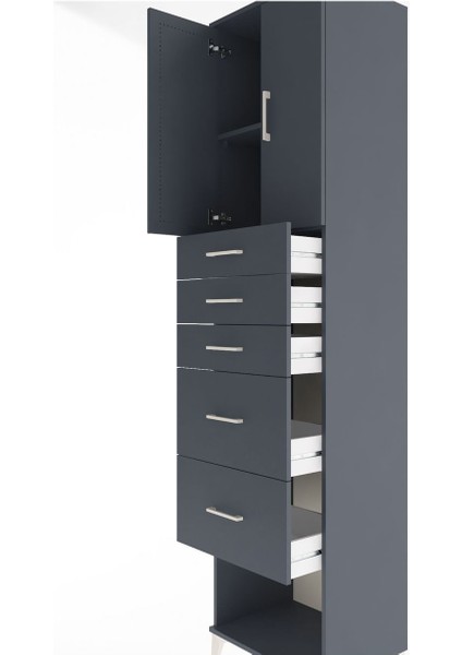 Hyperion Dolap 2 Raflı 5 Çekmeceli 2 Kapaklı 60X44X243 Antrasit-Antrasit indirimleri