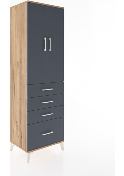 Hyperion Dolap 3 Raflı 4 Çekmeceli 2 Kapaklı 60X44X195 Çam-Antrasit fiyatları