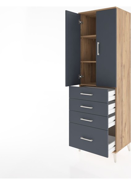 Hyperion Dolap 3 Raflı 4 Çekmeceli 2 Kapaklı 60X44X195 Çam-Antrasit fırsatları