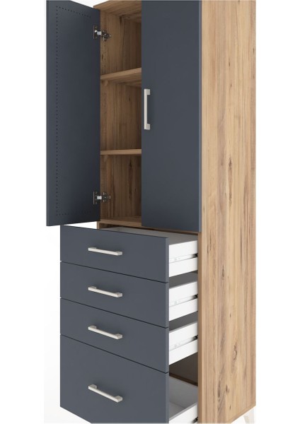 Hyperion Dolap 3 Raflı 4 Çekmeceli 2 Kapaklı 60X44X195 Çam-Antrasit indirimleri