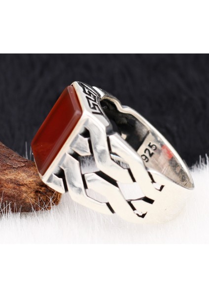 Zincir Tasarım Akik Taşlı Gümüş Erkek Yüzük fiyatları