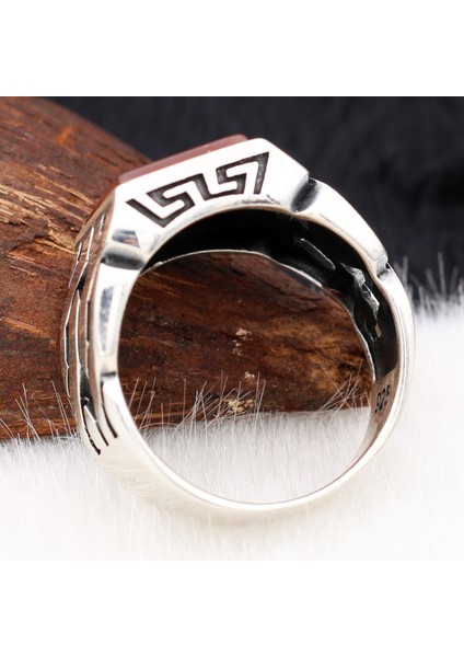 Zincir Tasarım Akik Taşlı Gümüş Erkek Yüzük modelleri