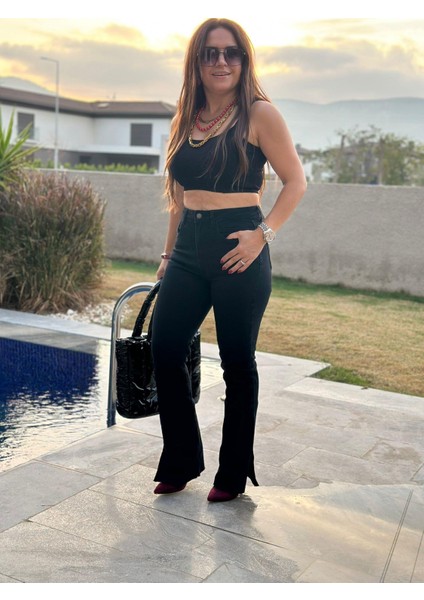 Siyah Ispanyol Paça Pantolon modelleri