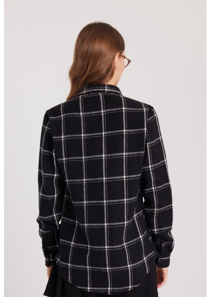 Kadın Slim Fit Dar Kesim Uzun Kollu Kareli Kışlık Oduncu Gömlek