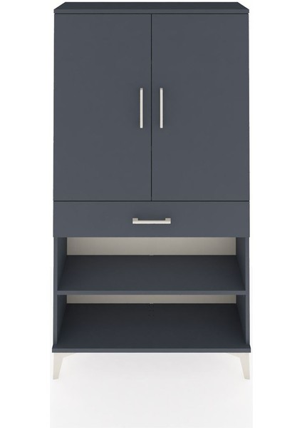 Arges Dolap 4 Raflı Tek Çekmeceli 2 Kapaklı 88X30X163 Antrasit-Antrasit