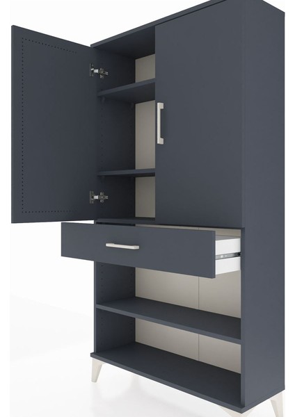 Arges Dolap 4 Raflı Tek Çekmeceli 2 Kapaklı 88X30X163 Antrasit-Antrasit indirimleri